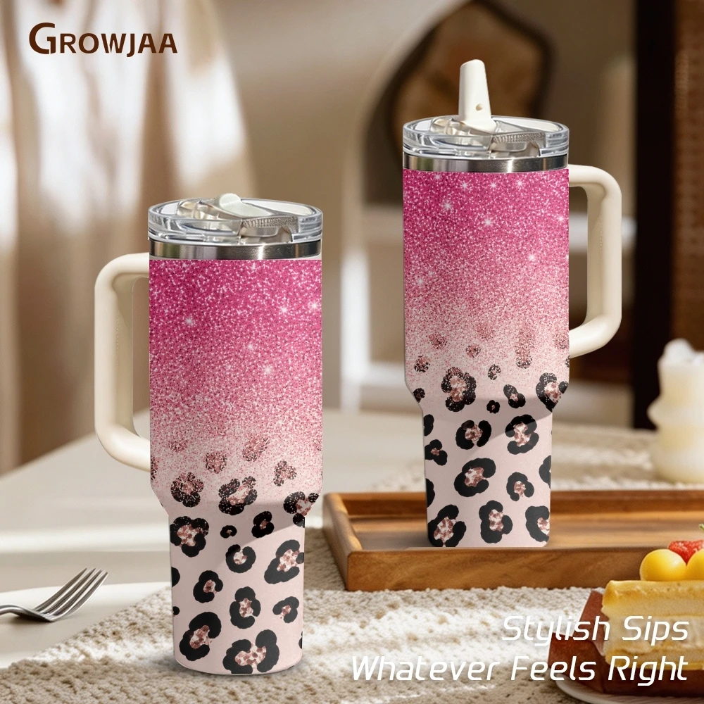 Blue Glitter Leopard Print Vacuum Flasks 40oz 3rd Gen Vacuum Insulated Stainless Steel Tumbler Cup With Handle Straw Lid