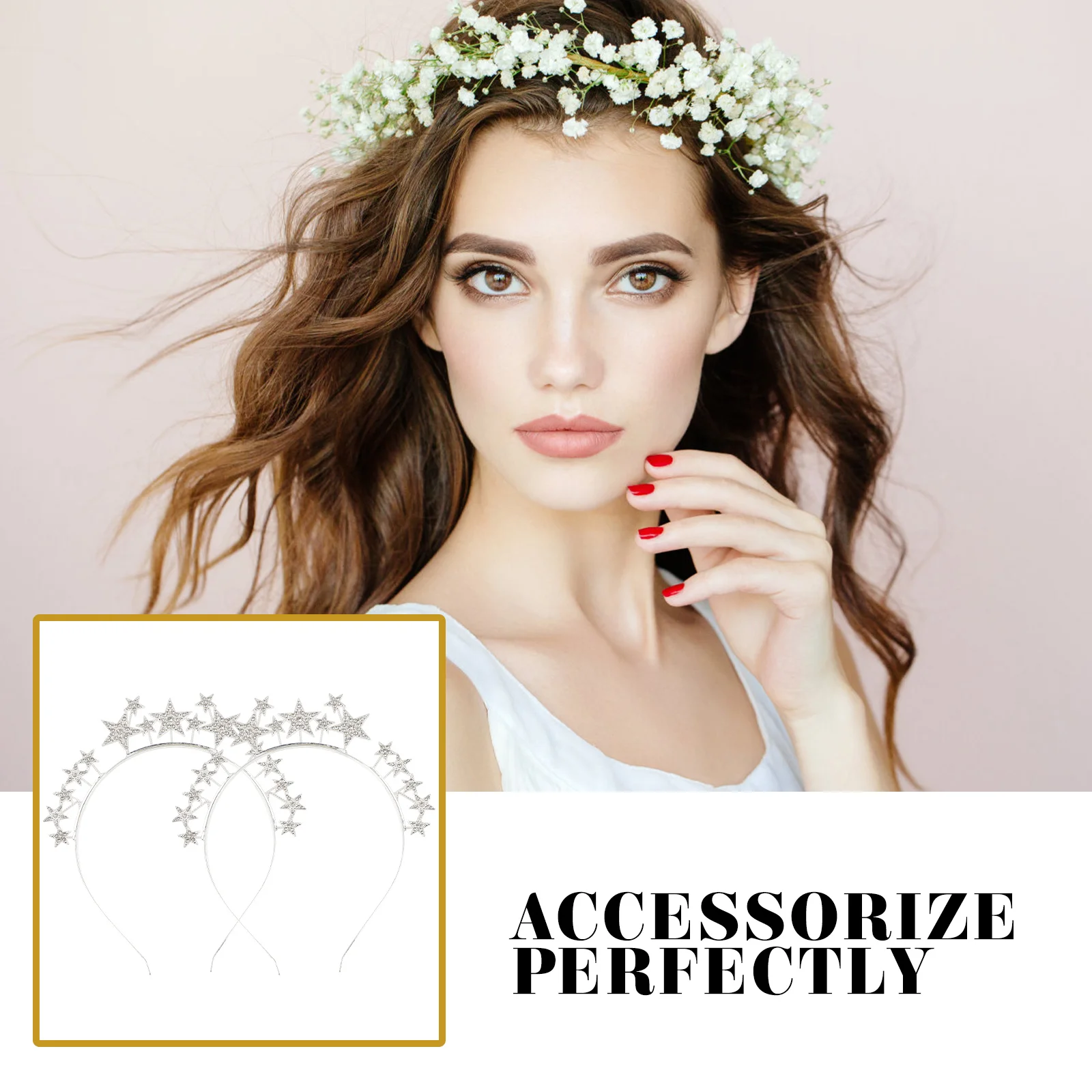 

2pcs Glitter Birthday Hair Hair Decor For nament Silver Metal Hairb Star Headb Decor