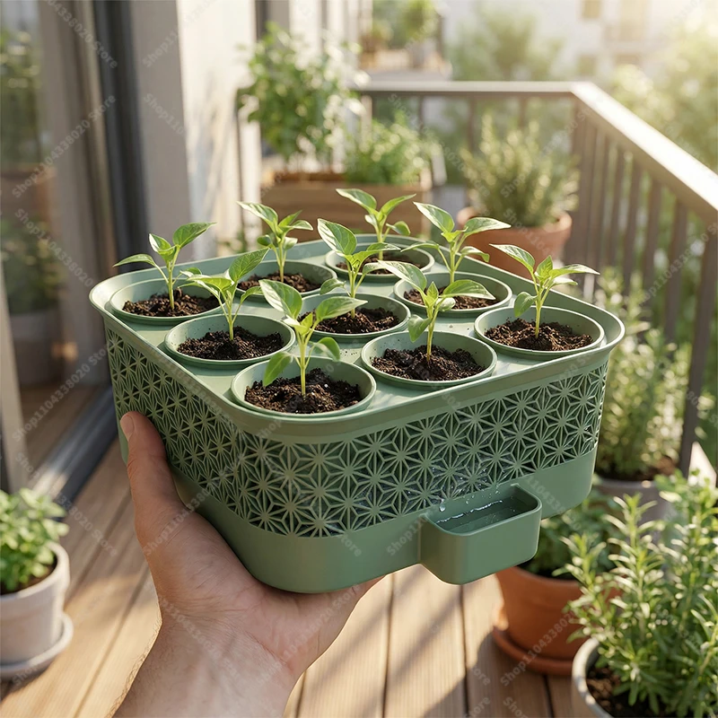 

Лоток для рассады с автополивом на 9 ячеек, 14,2 см, зеленый пластиковый контейнер для проращивания для домашнего сада, балконного озеленения (сетка 3x3)