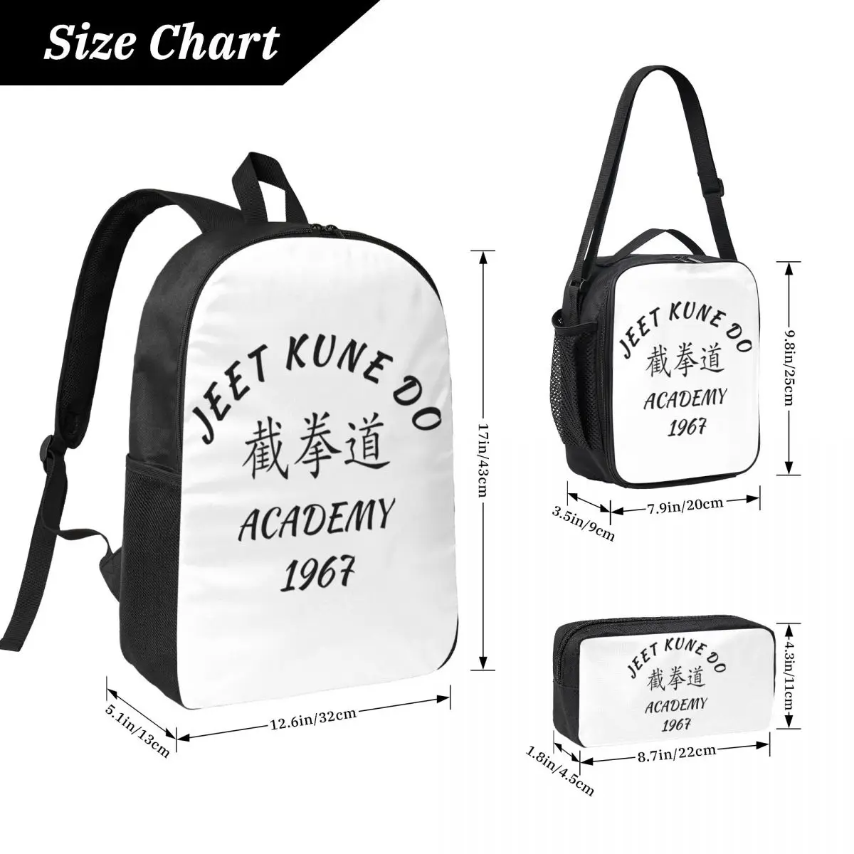Jeet Kune Do Shirt Martial Arts JKD Academy Backpack BookBag School Bag Laptop Shoulder Bags 3ps Insulated Lunch Bag Pencil Case