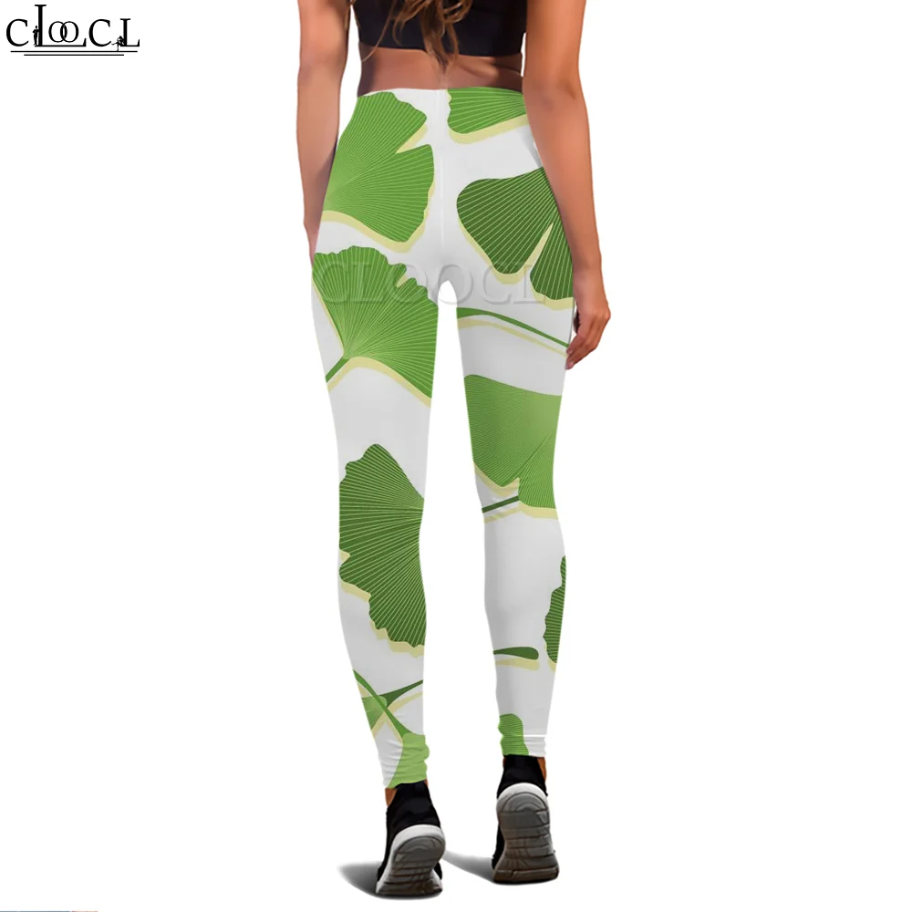 Cloocl leggings mulheres calças de jogging aquarela ginkgo biloba padrão impressão 3d calças para ginásio feminino treino estiramento yoga calças