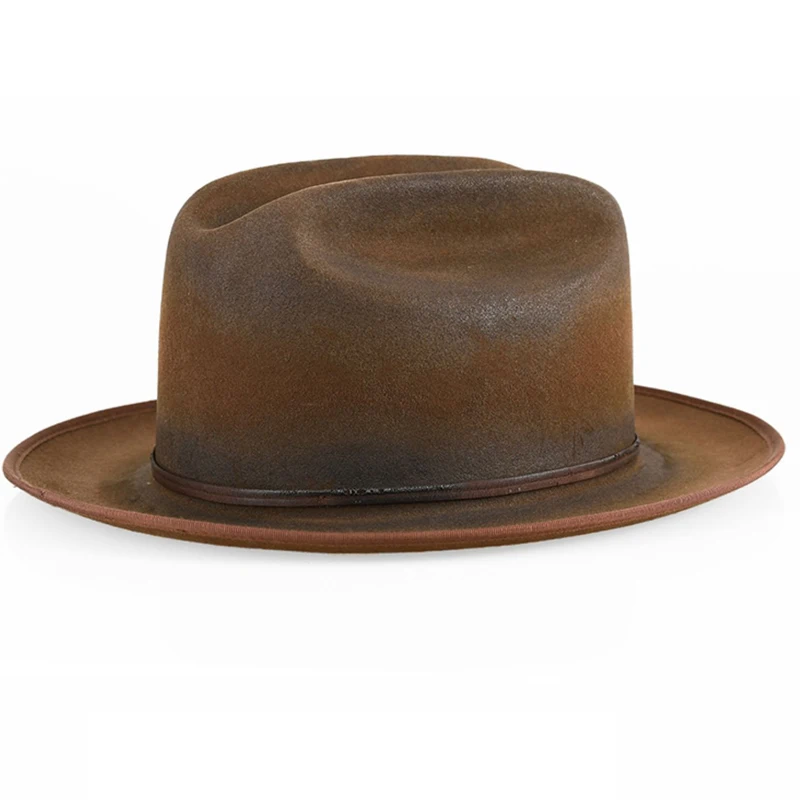 Wide Brim Fedora Hats for Men Women 100% Wool Felt Panama Rancher Hat with Lightning Logo Distressed/Burned Handmade