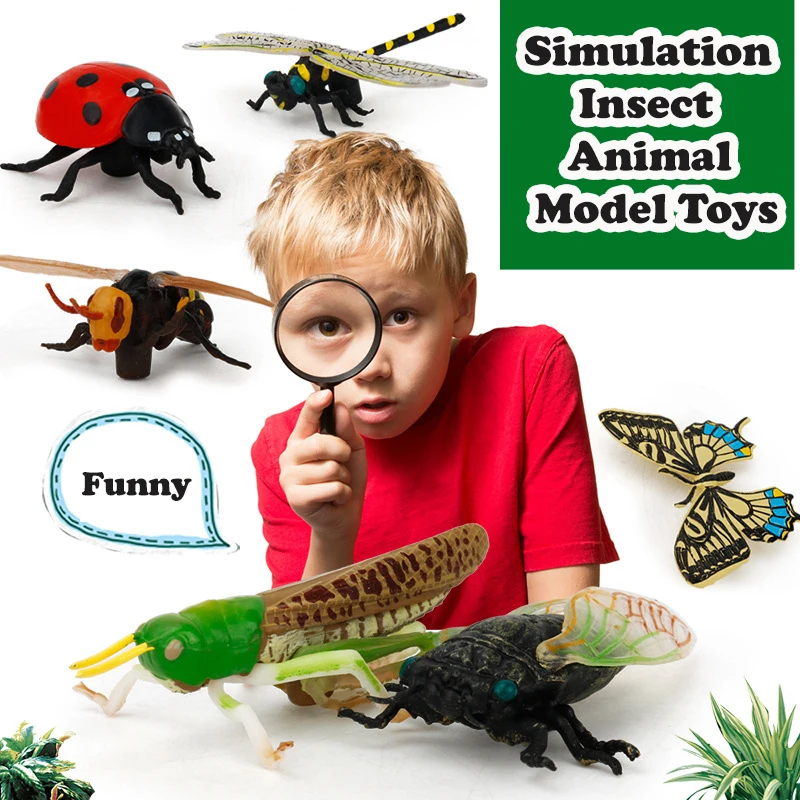 6Pcs/bag Simulation Insect Model Science And Education Cognitive Animal Sand Table Scene Learning Toy Children's Prank Scare Toy