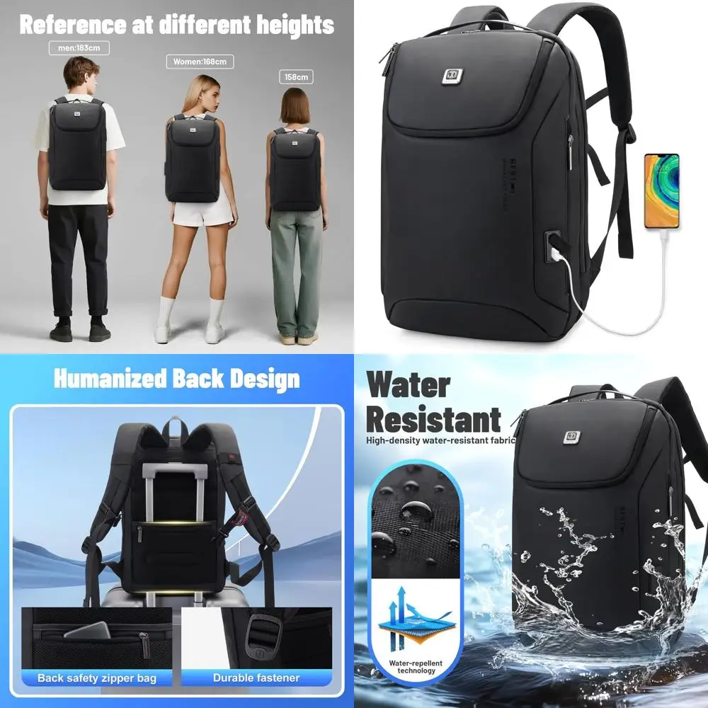 Sac à dos BusinSmart avec serrure TSA, sac à dos pour ordinateur portable imperméable, port de charge USB, sac à dos anti-vol, 180 °   Conception d'ouverture