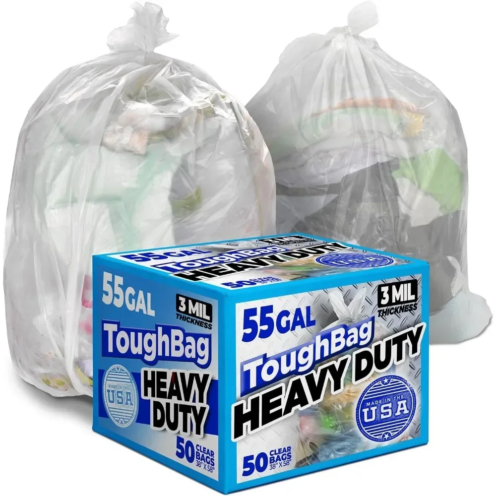 Trash Bags, Heavy-Duty 3 Mil Contractor Bags, Large 55-60 Gallon Trash Can Liner, Recycling, 38 x 58