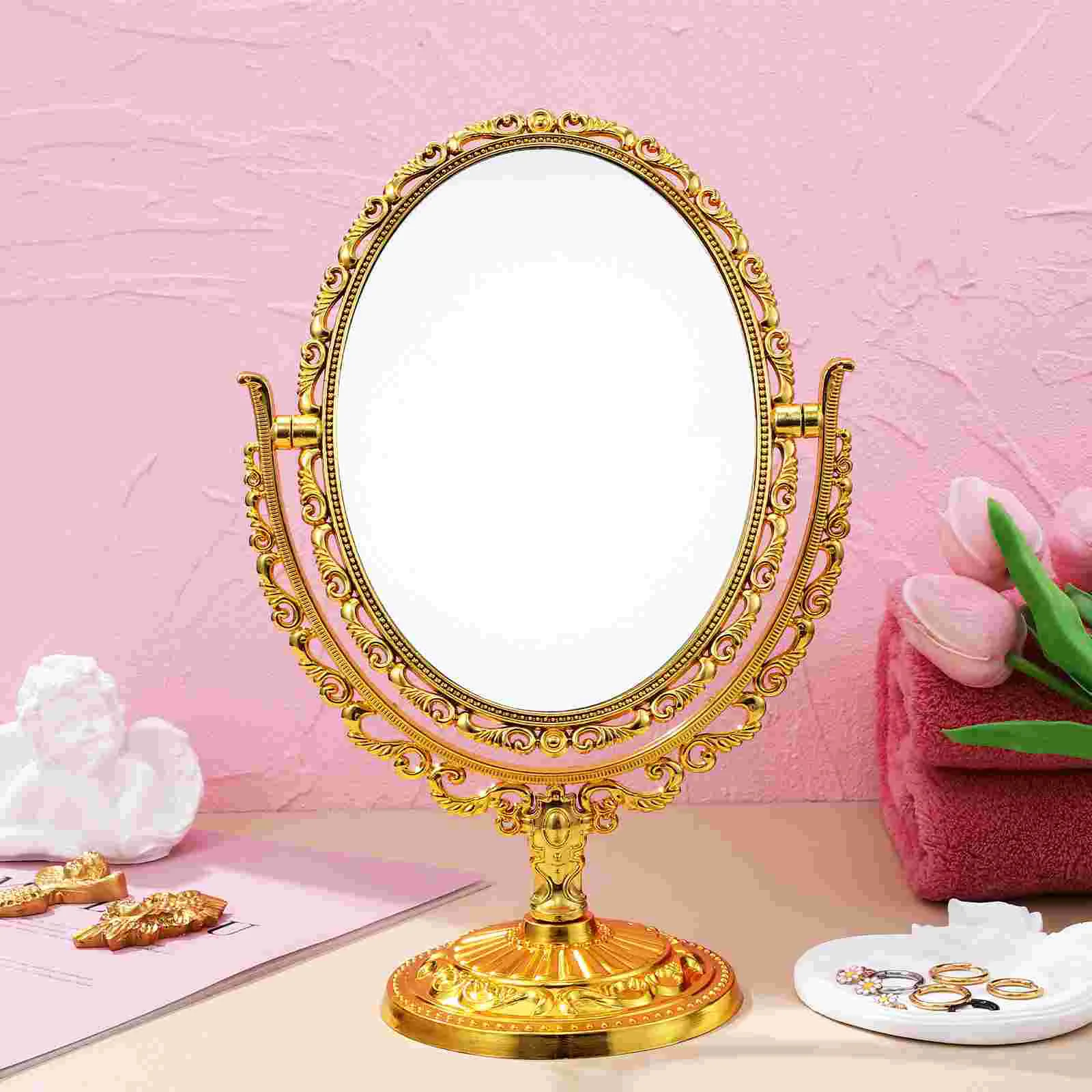 Makeup Mirror 0812 Golden Oval Dresser Desk Table Top Rotating Swivel Vanity Vintage