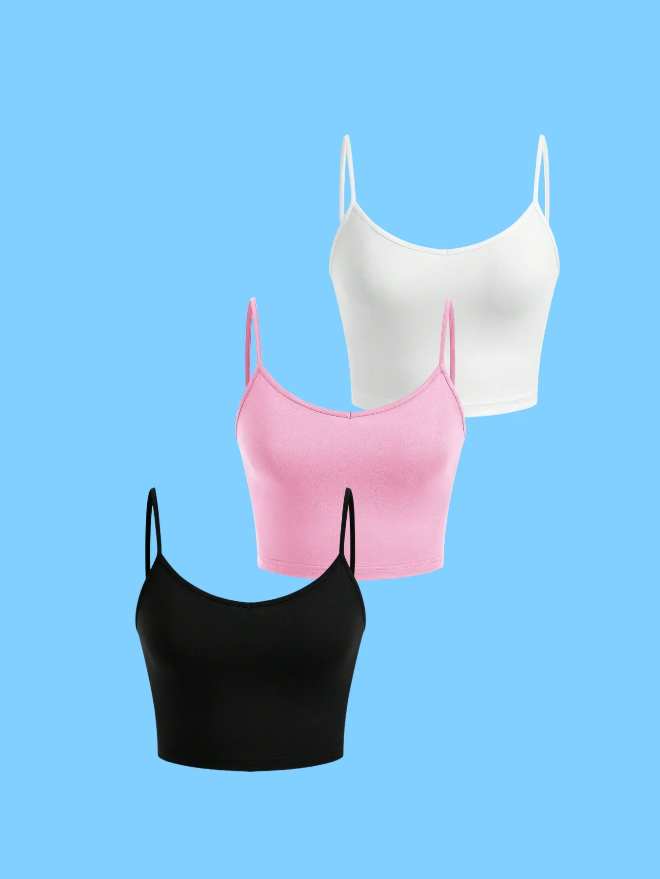 

3-Piece Set of Fashionable, Simple and Versatile Bottoming Halter Top