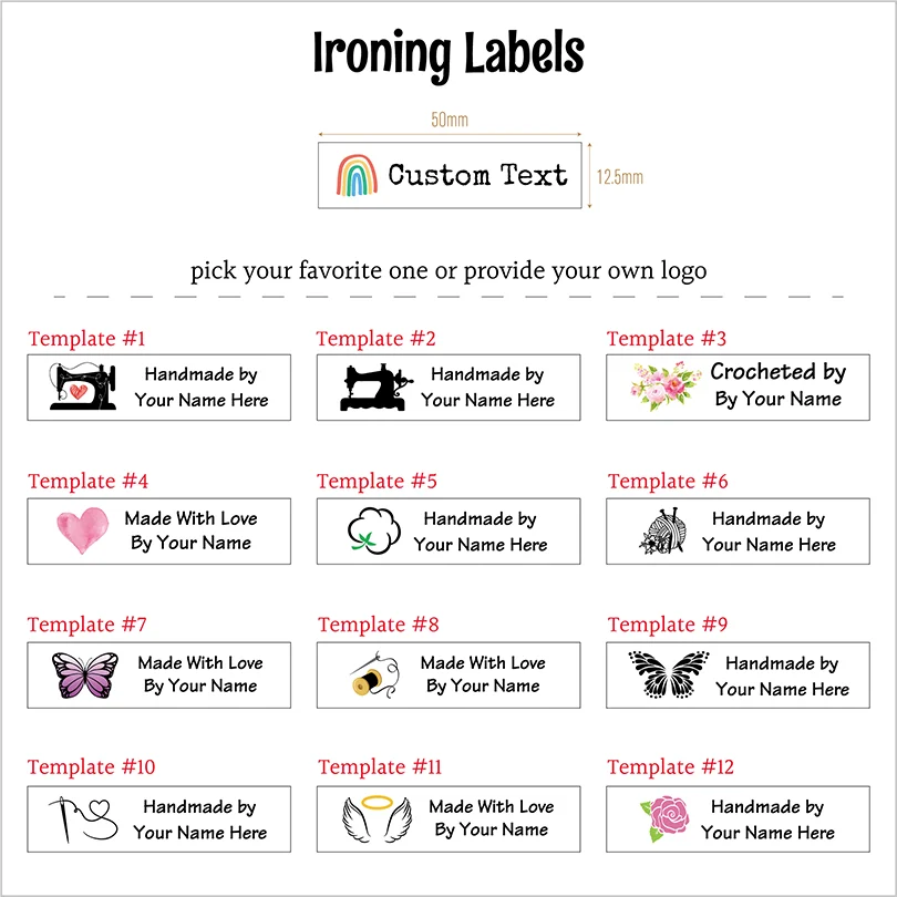 Niestandardowe etykiety do prasowania, metki do ręcznie robionych przedmiotów, żelazko na etykiecie, niestandardowe etykiety odzieżowe, etykiety