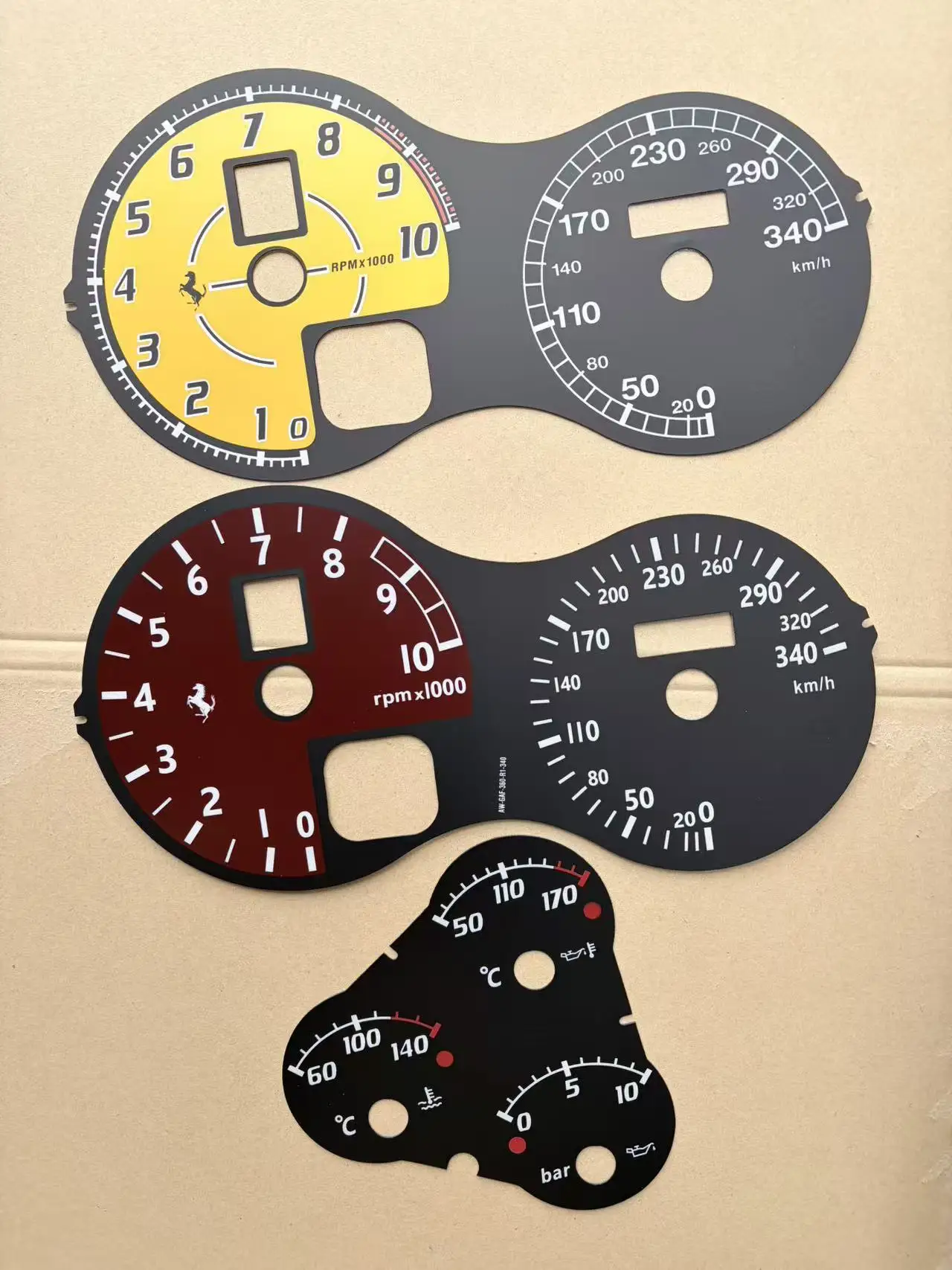 

Циферблаты кластера Тахо-циферблаты для Ferrari F360 F430 Тип F131 Накладка диска кластера 340 км/ч 10000 об/мин