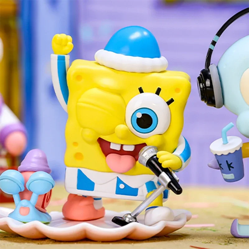 POP MART SpongeBob Pajama Party Series Blind Box Mystery Box Kawaii Ornaments Figurines Home Decor Desktop Model Doll Gilrs Gift