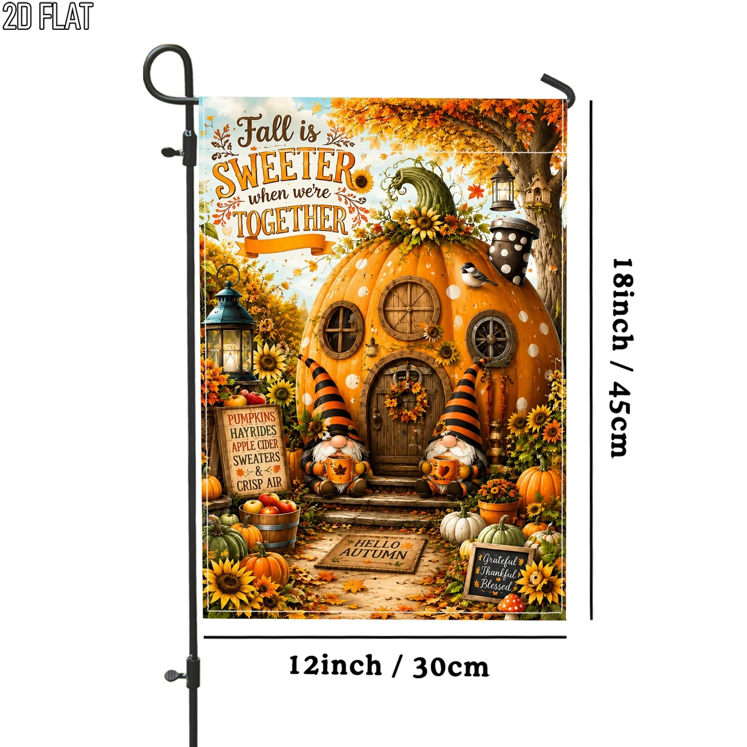2D Flat, 2D Flat 1 Piece, Autumn Orange Pumpkin Welcome Garden Flag, Orange Outdoor Garden Flag, Double Sided, for Porch Decoration, Garden Outdoor Courtyard Decoration, Excluding Flagpole, 2D Flat