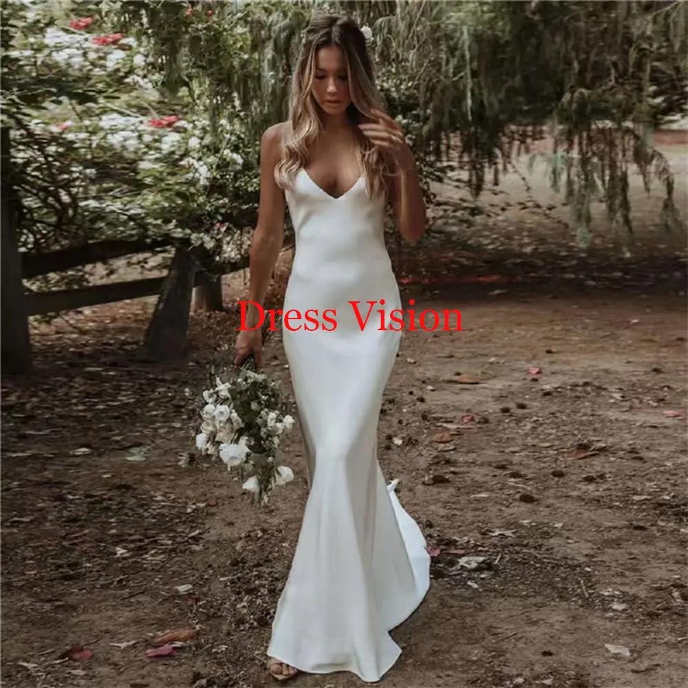 Customized Backless Sexy Wedding Dresses Mermaid 2025 Spaghetti Straps Boho Rustic Bride Dress Civil Bridal Gowns Beach 2025