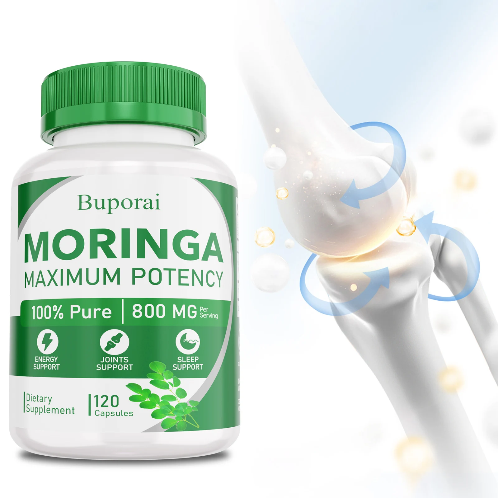 

Капсулы Moringa 800 мг — экстракт чистых листьев моринга максимальной мощности для энергии, костей и иммунитета, поддержки здоровья, без GMO