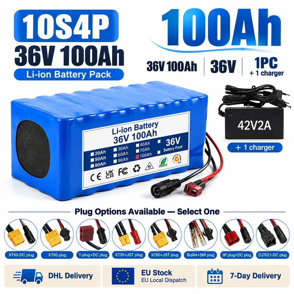 36V 100Ah: confrontare la forma del prodotto e l’etichetta del dispositivo: la batteria ricaricabile 10S4P, modello GB-BP-36V-100Ah-10S4P, è la scelta giusta, e offre diverse opzioni di spina e