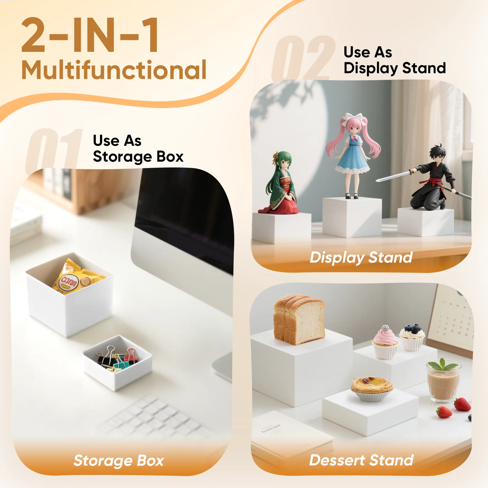 Buffet Risers 3-8inch Large White Acrylic Food Risers Dessert Table Display Stands Set For Catering Dessert Jewelry Figures Show