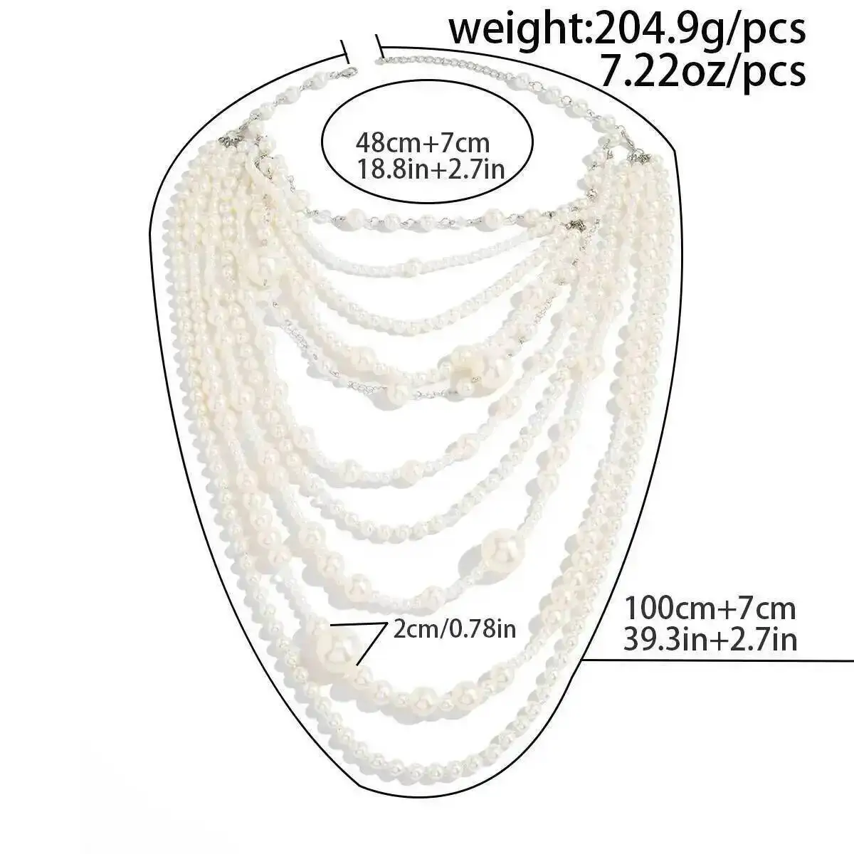 KunJoe Übertriebene mehrschichtige Imitation Perle Halsband Halskette Frauen Luxus Lange Quaste Anhänger Pullover Kette Braut Mi Schmuck – Detail 1