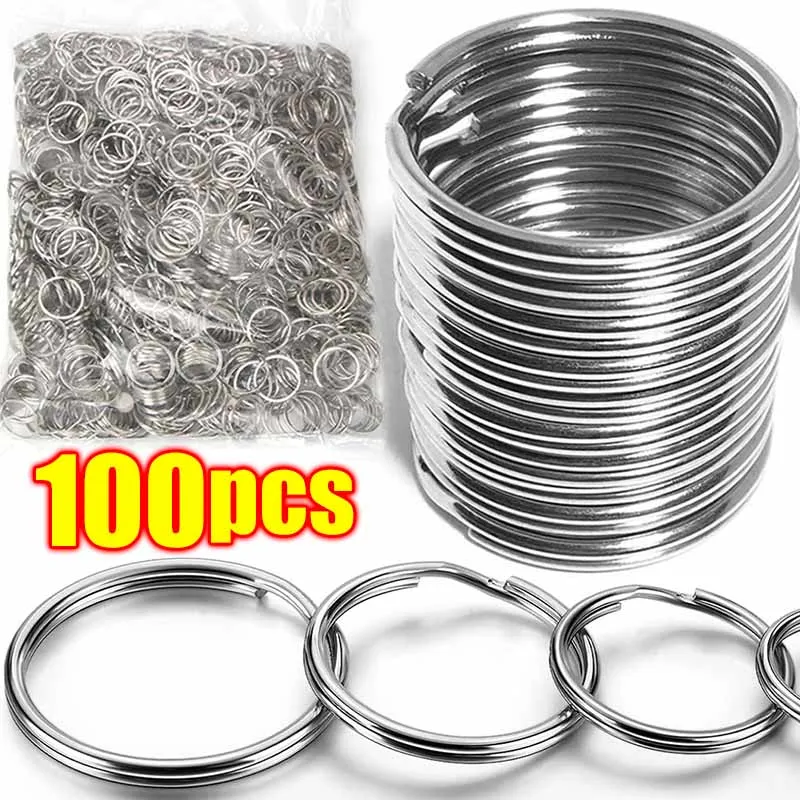 

100/200Pcs DIY Polished Silver Keyring Stainless Steel Hole Round Key Ring Chain Rhodium Plated Round Split Keychain Wholesale