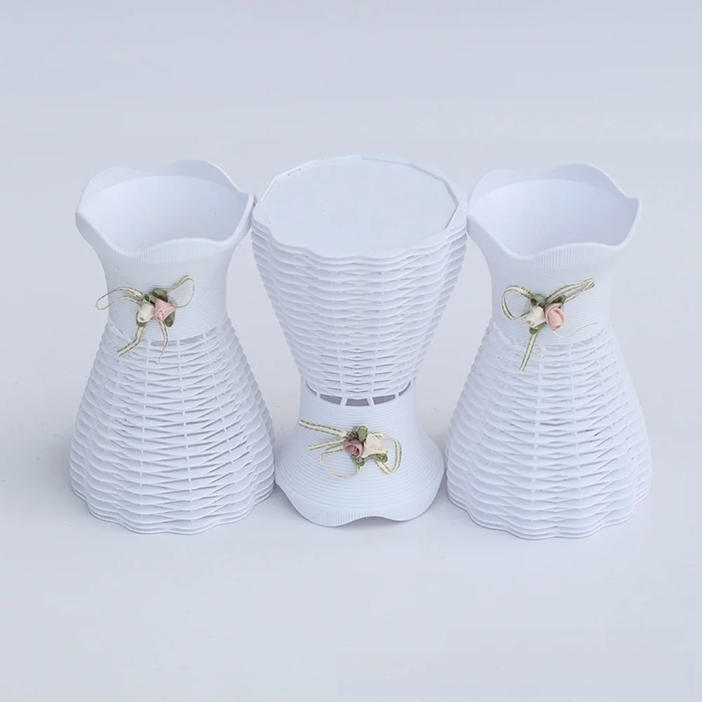 Natural-Looking Woven Plastic Vase for Tabletop or Floor Display That Matches Scandinavian Furniture and Neutral Color Schemes