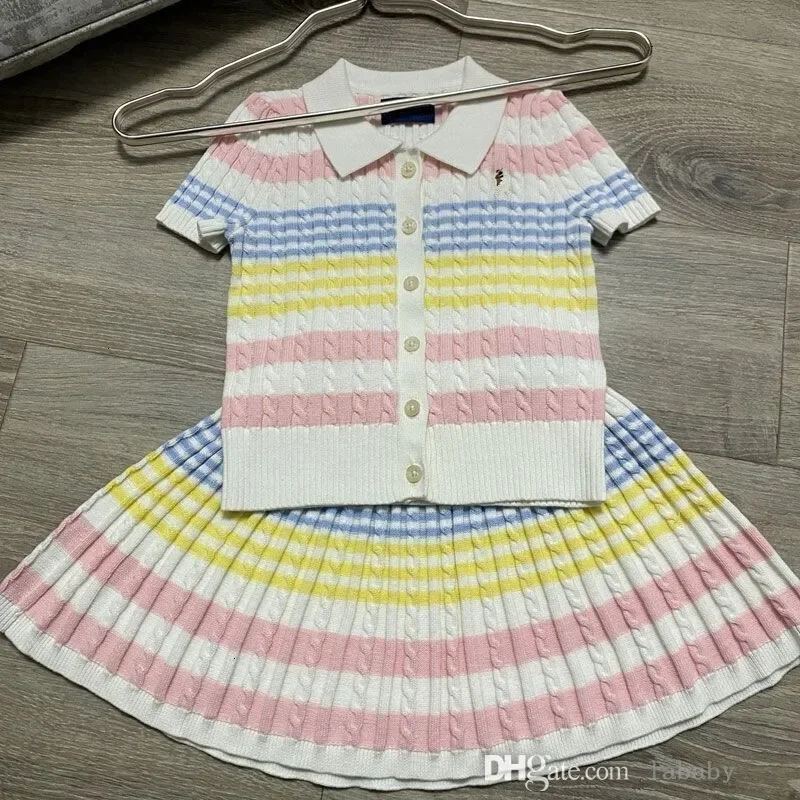 

Kids Deisgner Clothes Baby Girks Two Piece Dress Skirt Set Knit Sweater Sweet Rainbow Princess Dresses Korean Style Children Clo
