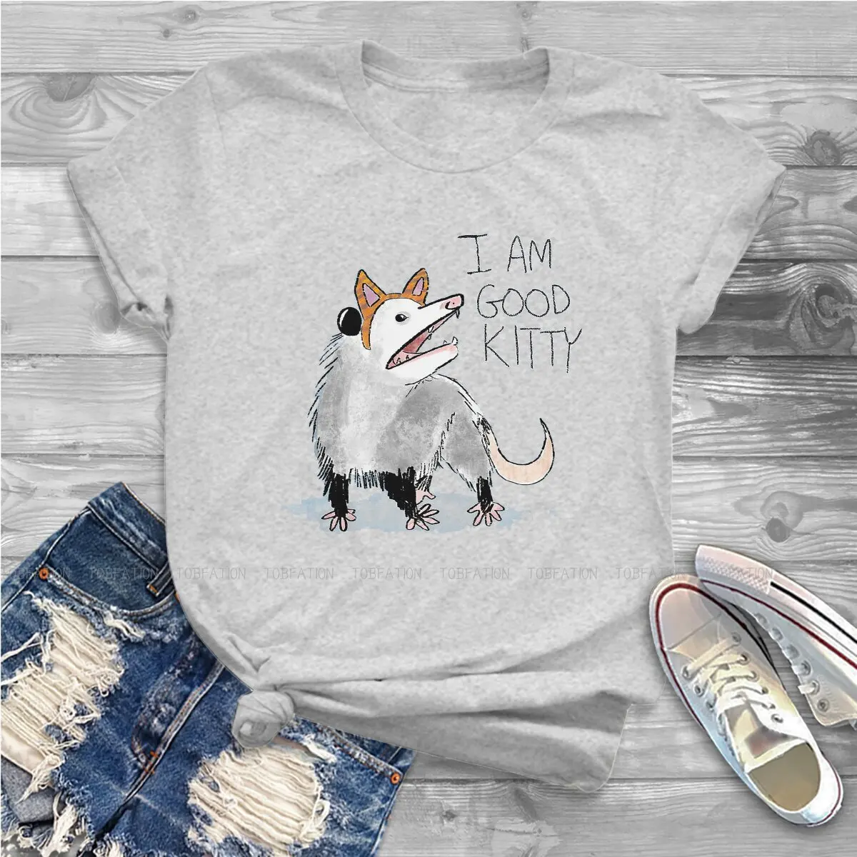 I AM GOOD KITTY Design Classic  5XL TShirt Opossum Mouse Animal Printing Tops Casual T Shirt Women Tee Unique