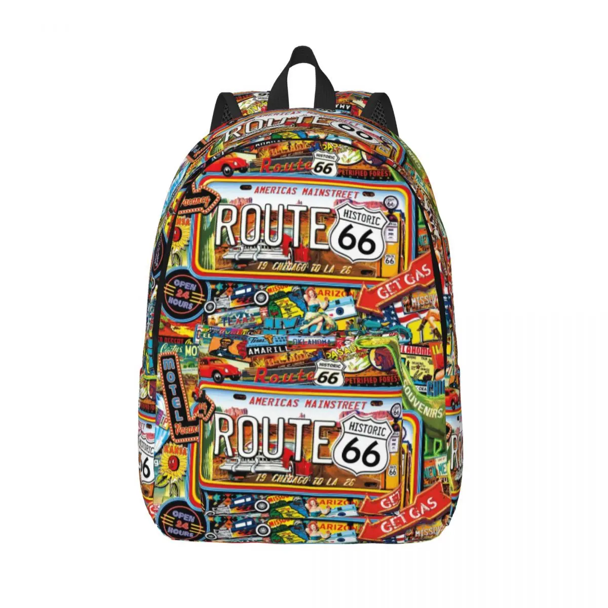 Custom US Route 66 Motorbike Travel Canvas Backpack Women Men School Laptop Bookbag College Student Daypack Bags