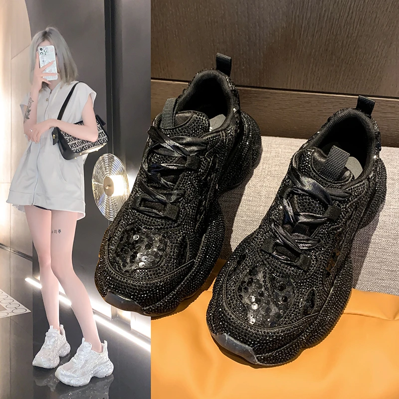 

High-quality Appearance Style Platform Lace-up Crystal Fashion Versatile Comfortable Anti-slip Breathable Women's Single Shoes