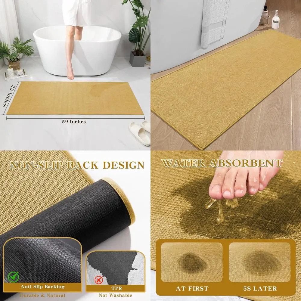 

Large 59x25 Quick-Dry, Non-Slip Yellow Bath Rug Mat for Bathroom Floors