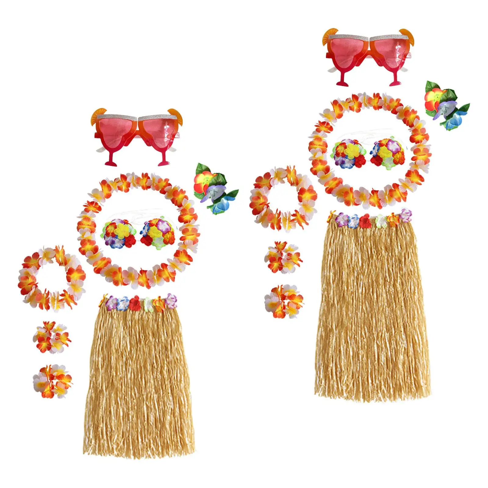 

Hawaiian Skirt Tropical Skirt Raffia Skirt Glasses Costume Set for Dress up Carnival Beach Stage Performance Luau Party Supplies
