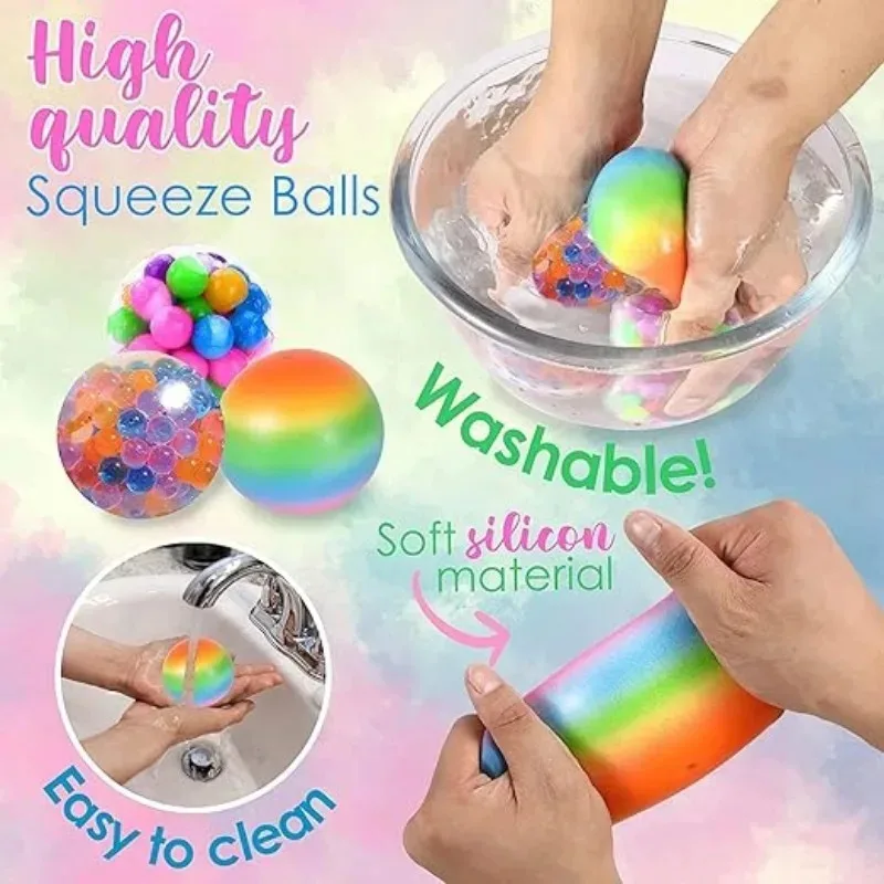 Rainbow Squeeze Ball Set (6PCS), Mini Durable Stress Relief Balls, Portable Sensory Fidget Toys for Kids & Adults, Non-Toxic image 4