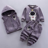 Baby Boys Clothes Sets Autumn Winter Thick Fleece Astronaut Hooded Vest Coat Pants 3Pcs for Kids Casual Outfits Girls Warm Suit