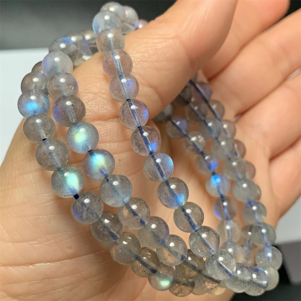 

1Piece Natural 3 Strands Dual-use Blue Light Labradorite Bracelets Necklaces for Women 6.5MM Clear Beads Labrador Stones Beads