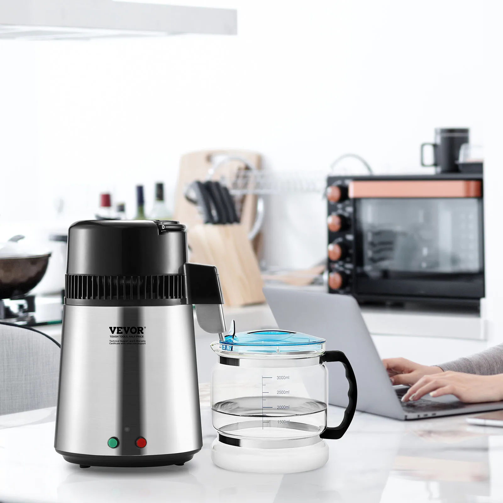 4L 1.05 Gallon 750W Countertop Water Distiller Full Stainless Steel Pure Water Purifier Filter Distilled Water Maker for Home L