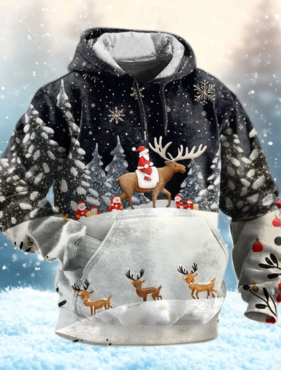 

2025 new Fall/Winter 3D printed hoodie for Men Santa, holiday streetwear, hoodie Santa, front pocket, hoodie design, fashion