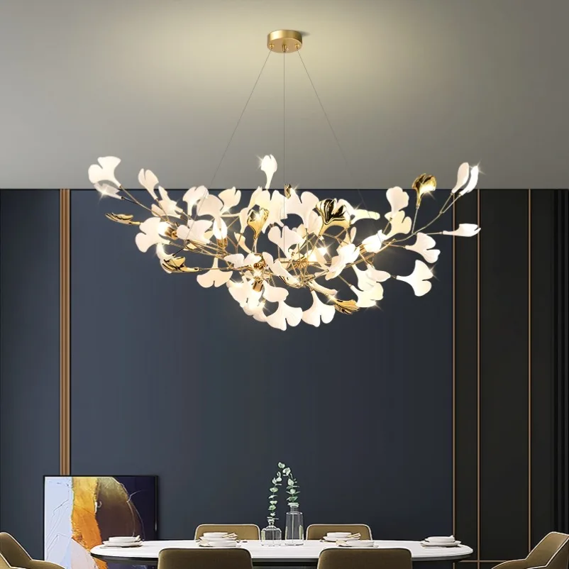 

Modern Creative Luxury Ceramics Ginkgo Leaves Chandelier for Living Room Light Lustre Home decor G9 Bulb Dining Room Pendant Lam