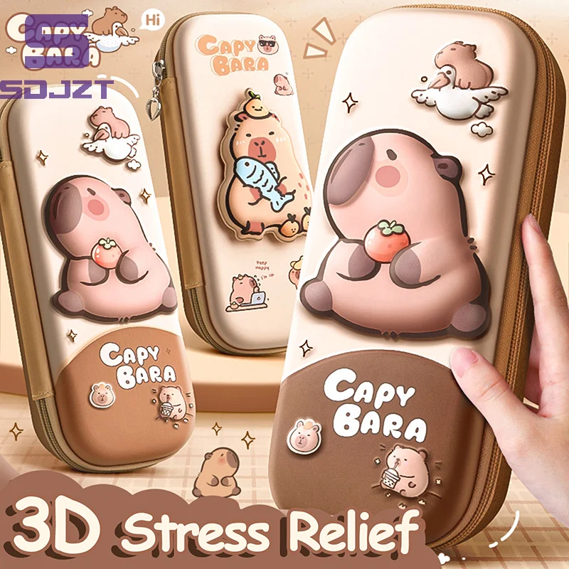 3D Cute Capybara Pencil Case Drop Resistant Waterproof Student School Supplies Storage Box Hard Shell Decompression Pen Bag