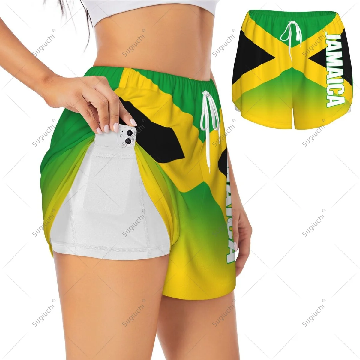 Women Girl Sports Shorts Jamaica Flag for Female Yoga Running Pilates Fitness Workout Lightweight Activities