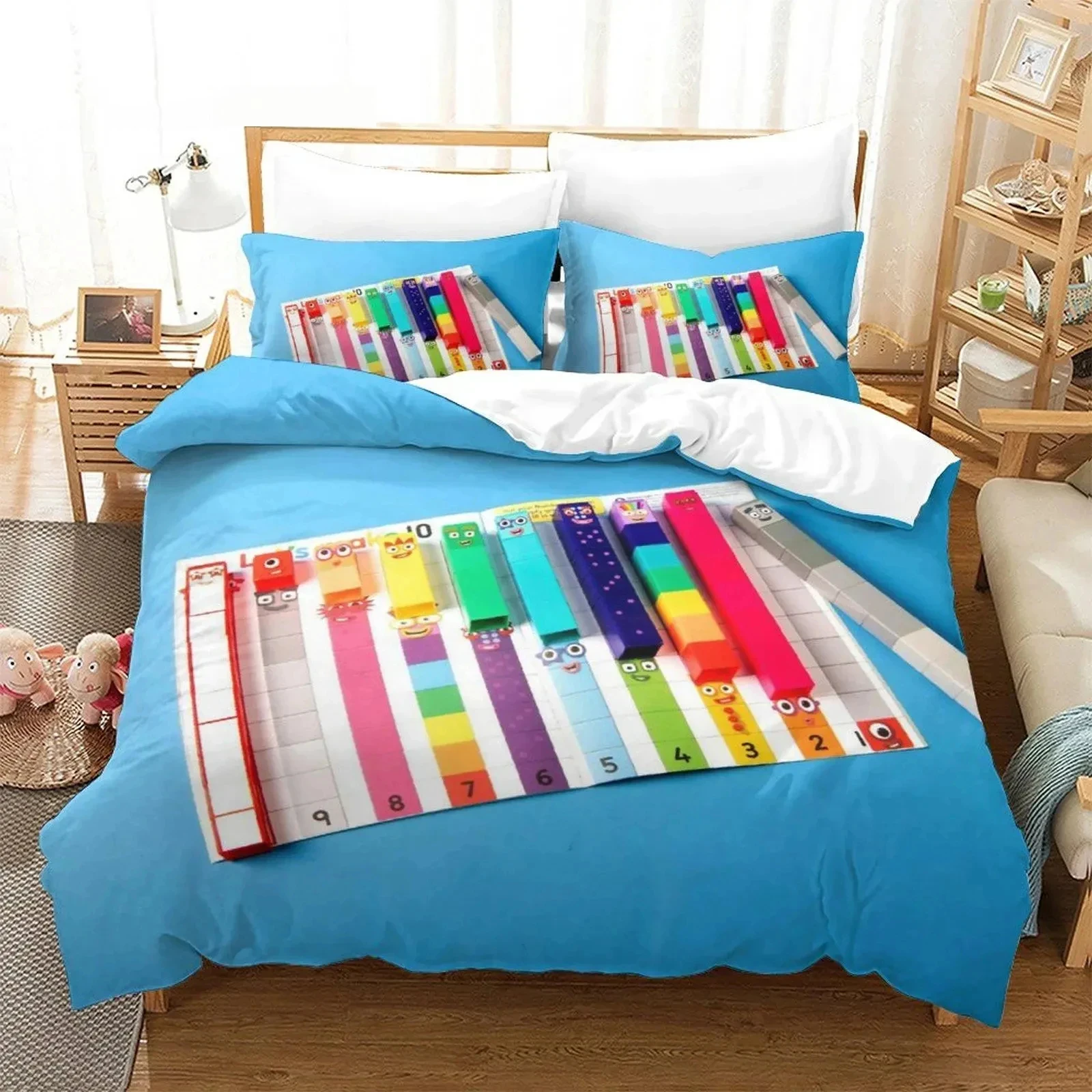 

Cartoon Number-Blocks Bedding Set Duvet Cover Bed Set Quilt Cover Pillowcase Comforter King Queen Size Boys Adult