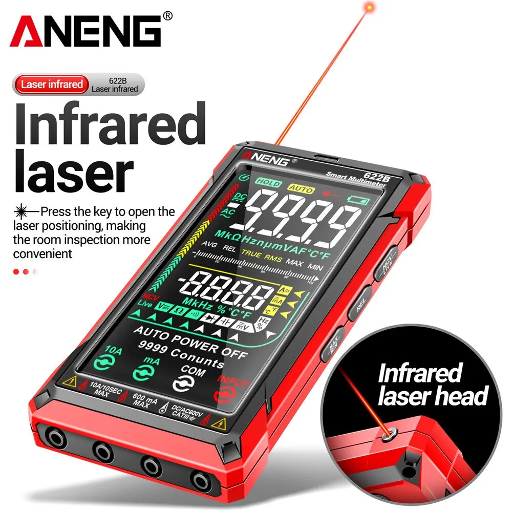 ANENG 622B Digital Smart multimetro 10A Tester Meter gamma automatica True RMS DC/AC 9999 Multitester con lampada Laser capacità Ohm