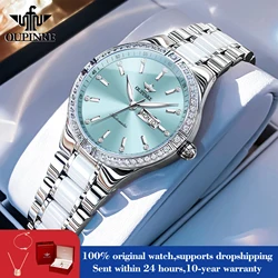 OUPINKE 3283 Dual Calendar Automatic Watch For Women Import Mechanical Movement Ceramic Steel Strap Hand Clock Waterproof Watch