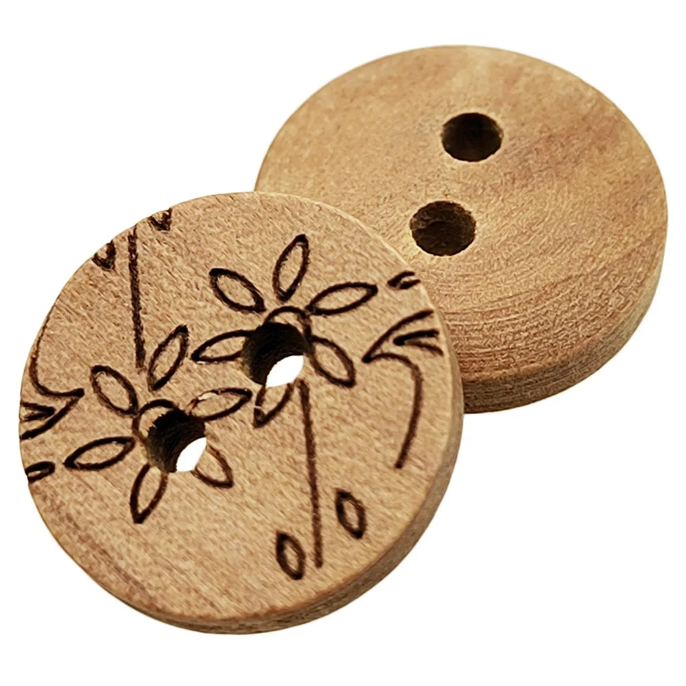 اللون الطبيعي الليزر زهرة مستديرة الانتفاخ أزرار خشبية الخياطة اكسسوارات الملابس الزخرفية 15 مللي متر Chinoiserie الخشب زر 2 حفرة