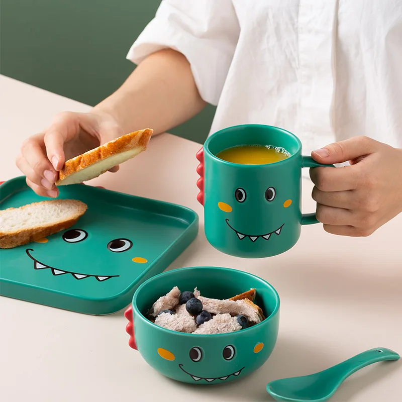 

Creative Children's Cartoon Tableware Set Breakfast Cup Dessert Bowl Dessert Plate Cute Baby Ceramic Tableware