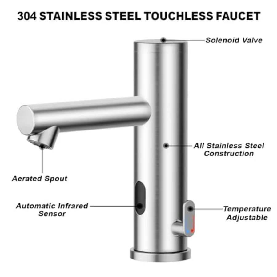صنبور حوض الحمام بمستشعر الأشعة تحت الحمراء بدون استخدام اليدين مع التحكم في درجة الحرارة للحمامات الحديثة صنبور حوض بدون لمس يعمل بالبطارية #6