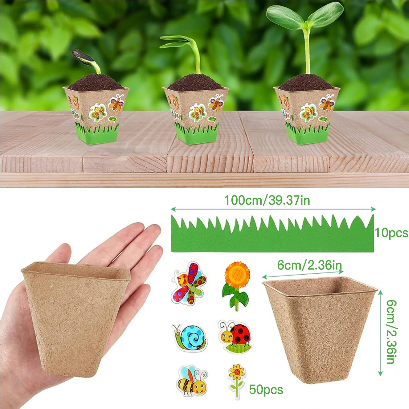 50PCS Kids Crafts Flower Pots Organic Eco-Friendly Nursery Pots Seed Starter Tray for Lavender Tomato Watermelon