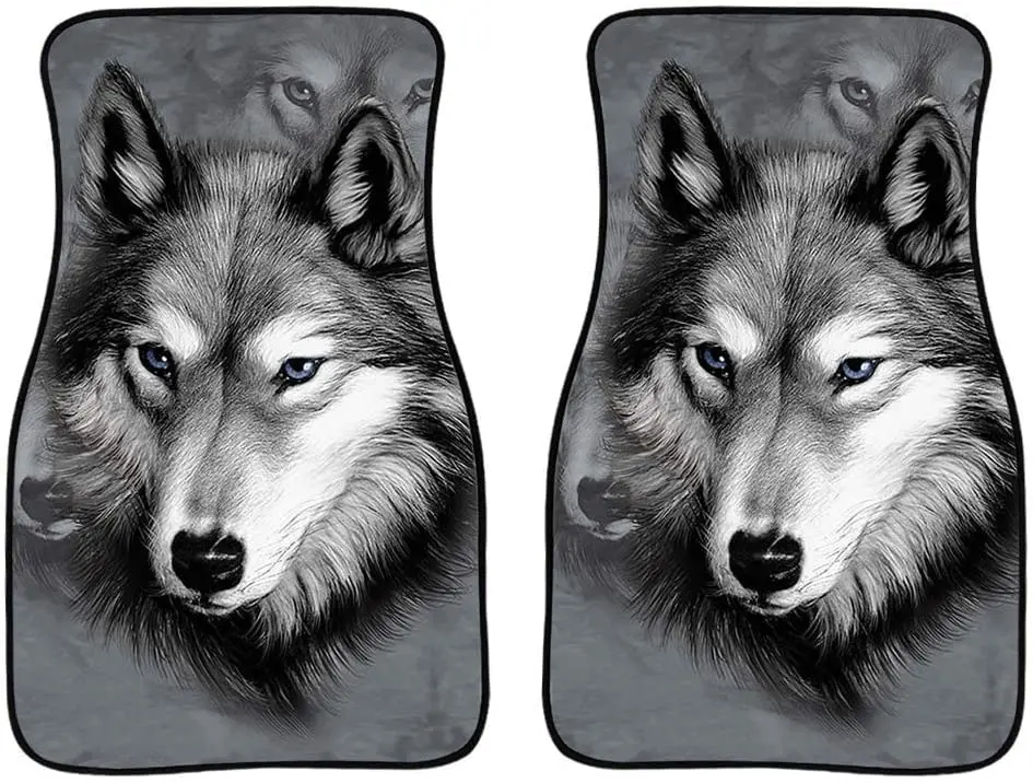 

chaqlin Universal Fit Car Floor Mat Grey Wolf for Women Men All Weather Washable 2 Piece