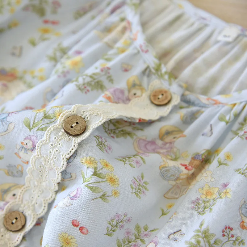 봄과 여름 코튼 레이스 칼라 여성 긴 소매 긴 바지 잠옷 세트 홈 의류 부드럽고 달콤한 잠옷