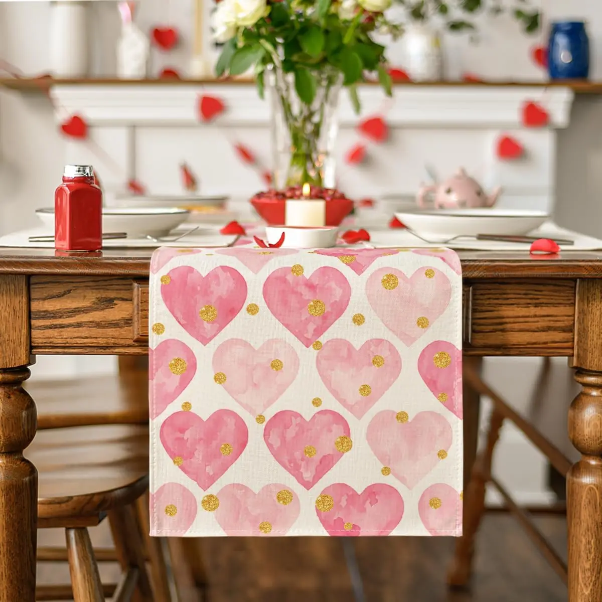 1Pc, Gold Foil Heart Table Runner, Gift for Girlfriend, Suitable for Weddings, Kitchens, Dining Tables, and Family Gatherings, Holiday and Anniversary Decorations, a Must-Have for Home and Kitchen