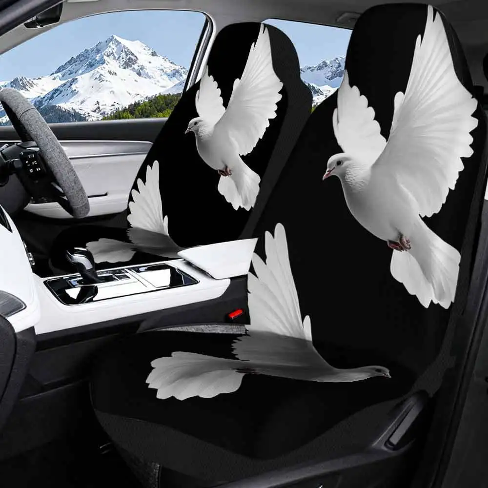 Set Of 2 Universal Car Seat Covers Featuring A Design Of Two White Doves In Flight. Stylish Seat Covers Suitable For Weekend Bik