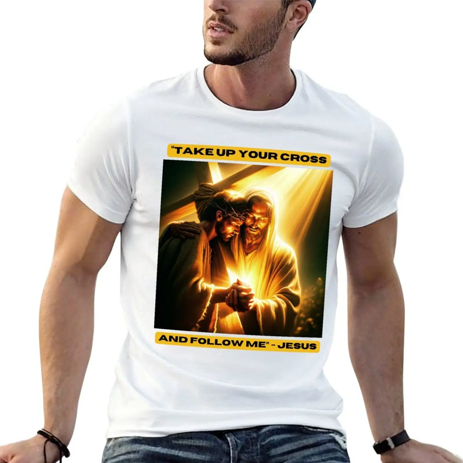 Take up your cross and follow me - Jesus T-Shirt oversized graphic tee custom t-shirts mens plain t shirts