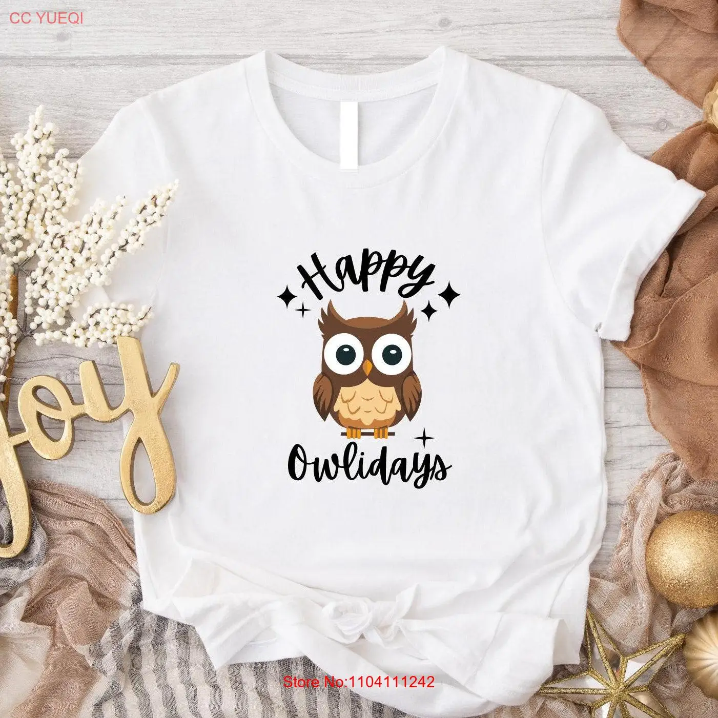 

Happy Owlidays T shirt Owl Christmas Festive Holiday Cool Women's Very Merry Winter Season long or short sleeves