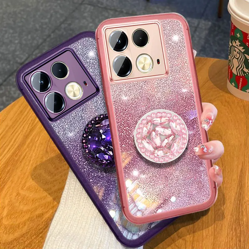 Note40 pro+ Case Luxury lanyard,Diamond Holder Case For Infinix Note 40 30 Pro plus Hot 30i 40 GT 10 pro Cover Glitter with Rope